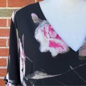 White House Black Market Floral V-neck Black Pink Long Bell Sleeve Dress 👗